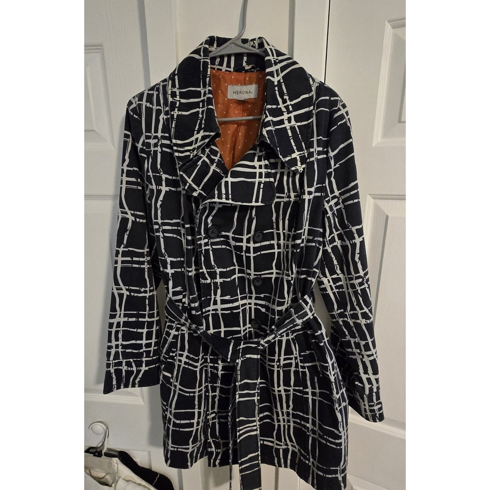 Merona Women's Plus XXL Navy/White Plaid Lined Button Jacket Pockets
